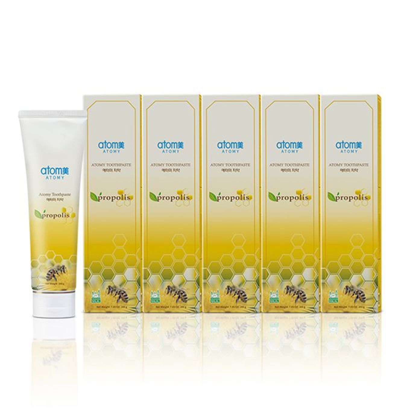 Atomy Propolis Toothpaste set de 5 cajas y tubo fondo blanco