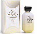 Abyat Jathab Eau de Parfum frasco blanco con tapa negra y caja blanca dorada