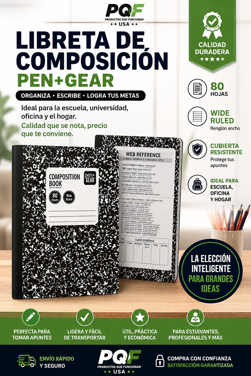 Pen+Gear Composition Book – Composition Notebook, 80 Sheets, Wide Ruled, Durable Cover