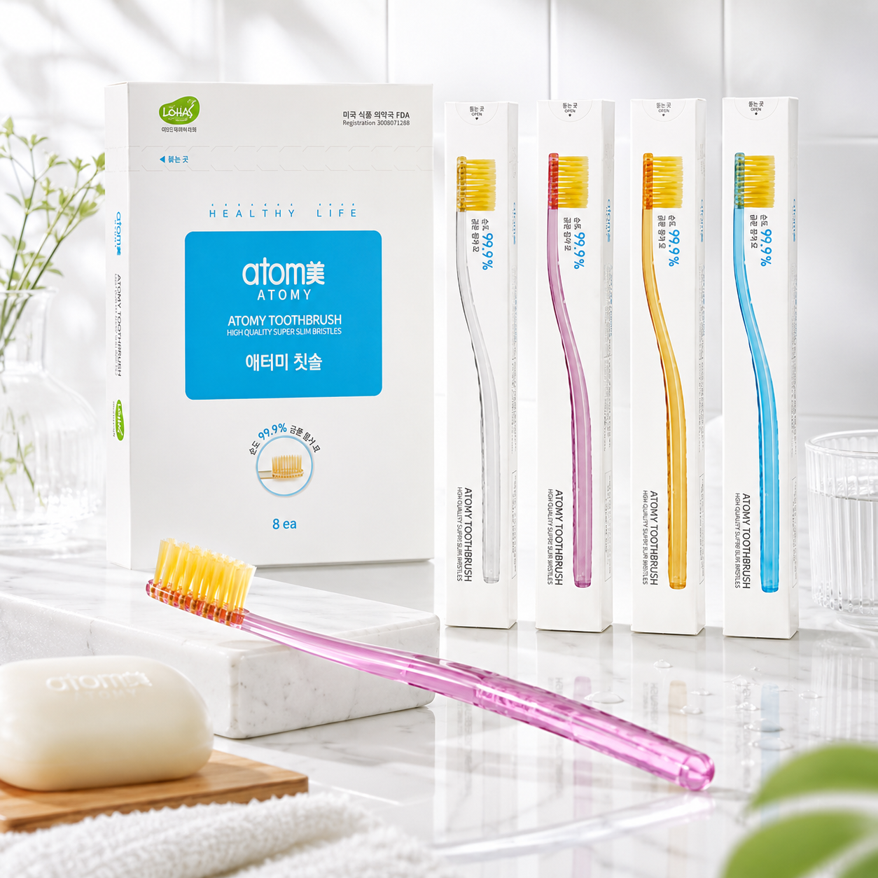 Atomy Toothbrush set de 8 cepillos colores variados con caja