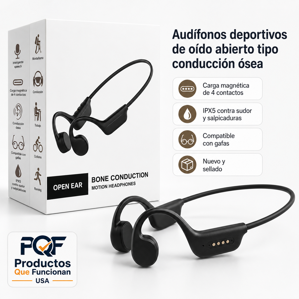Audífonos deportivos de oído abierto Bluetooth 6.0, carga magnética, batería de hasta 10 horas e IPX5