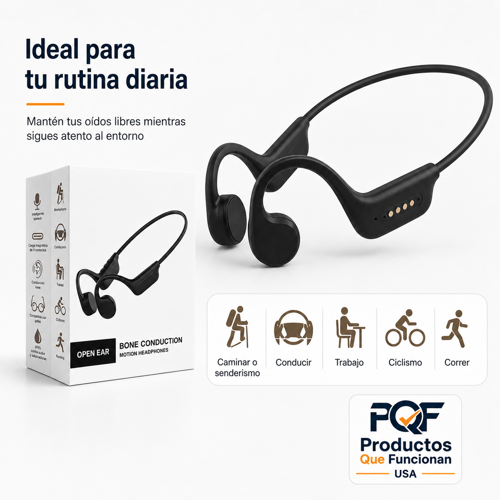 Audífonos deportivos de oído abierto Bluetooth 6.0, carga magnética, batería de hasta 10 horas e IPX5
